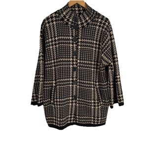 Alin Womens Houndstooth Knit Jacket XL Tan Black Stretch Comfort‎ Buttons Luxury